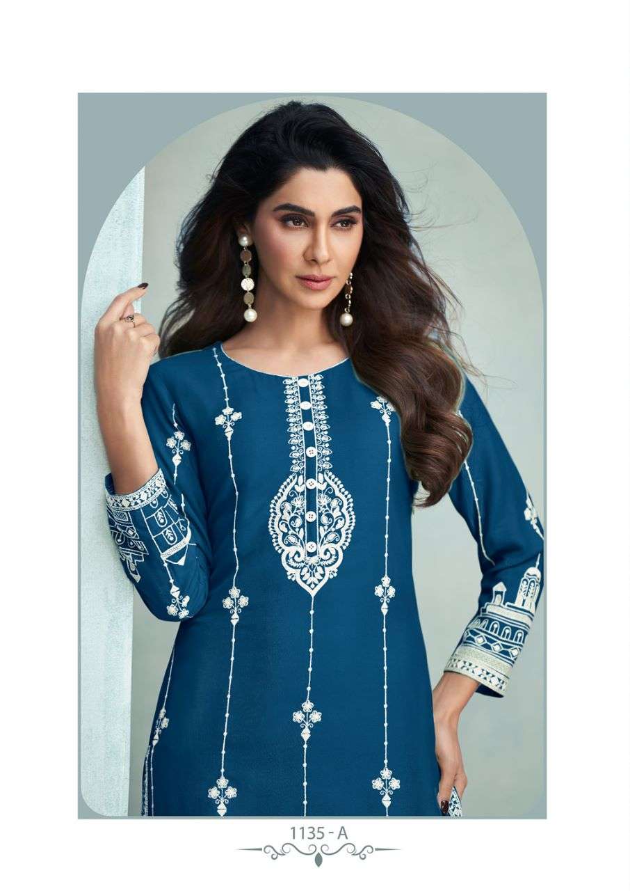 ROOH VOL 6 DARK COLOR PURE REYON VISCOS LAKHNAWI WORK KURTI WITH PANT BY VAMIKA BRAND 1135 A C